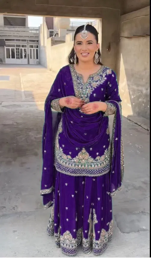 5852 By Jn Chinon Silk Top Plazo With Dupatta Thread With Sequnce Work Wholesale Suppliers In Mumbai